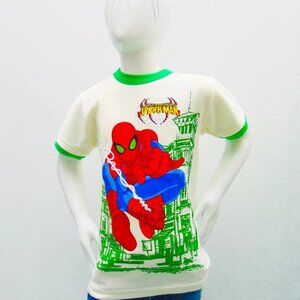 NWT SPIDER-MAN SUPERHEROE KIDS CREAM GREEN O-NECK SHORT SLEEVE T-SHIRT SIZE 10